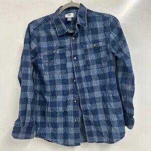 0399 Old Navy Boys’ Blue Plaid Flannel Shirt – Long Sleeve Button-Down – Size XL
